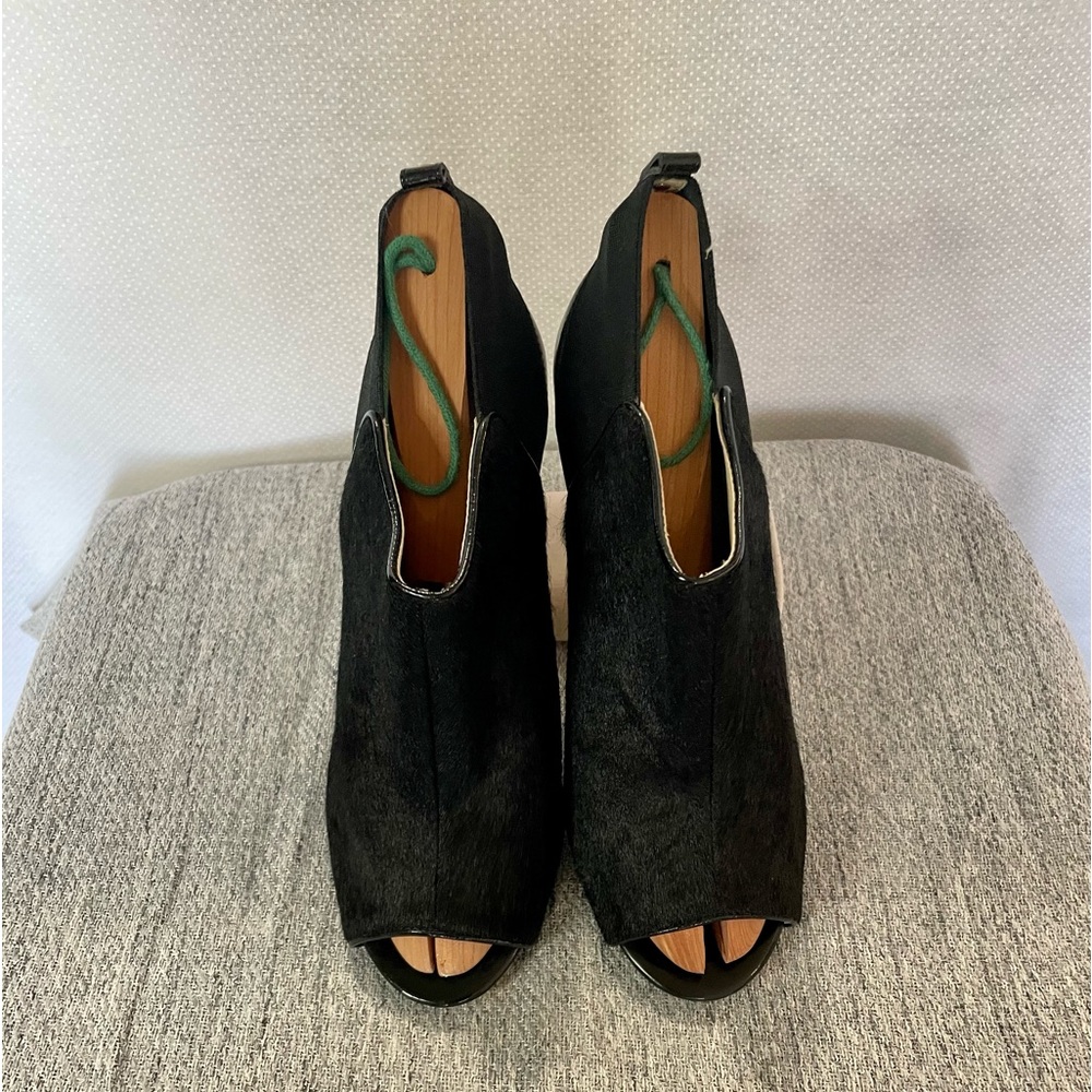 Michael Kors black calf hair peep, toe ankle booties size 6 1/2….